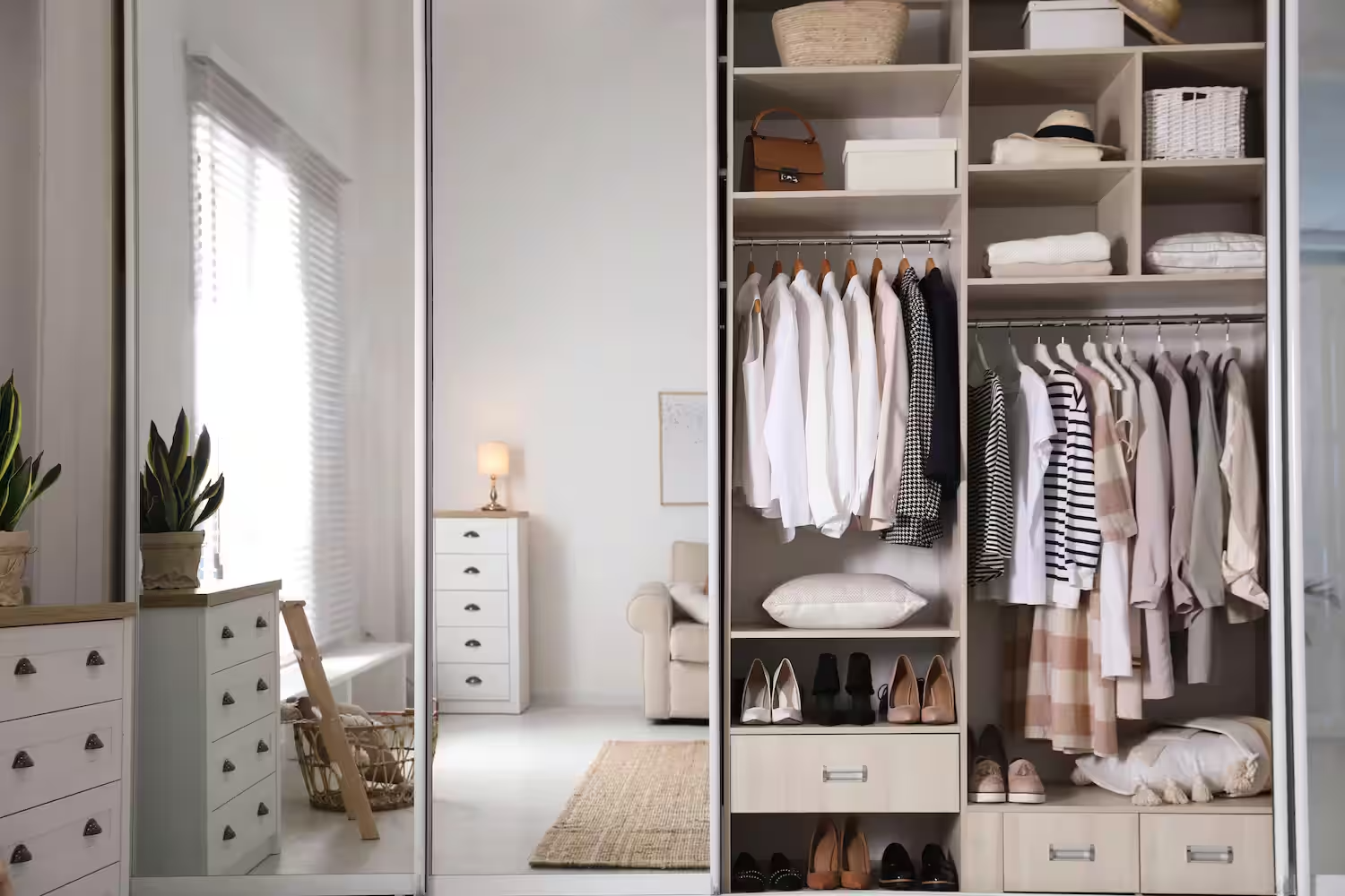 Bedroom closet mirror doors